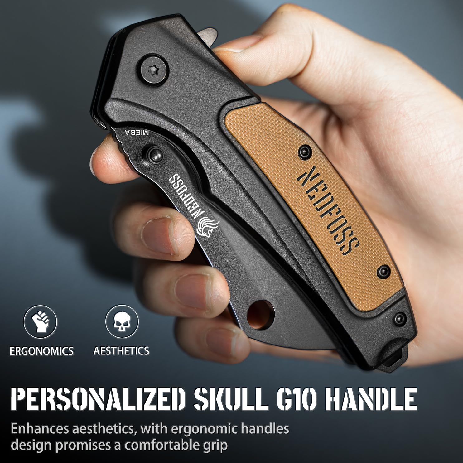 Mieba Pocket Knife ,D2 Steel Blade Folding Cleaver Pocket Knives