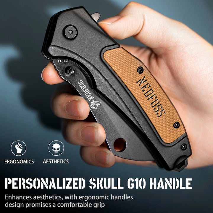 Nedfoss Mieba 3.35" D2 Steel Blade Folding Cleaver Pocket Knives with Clip