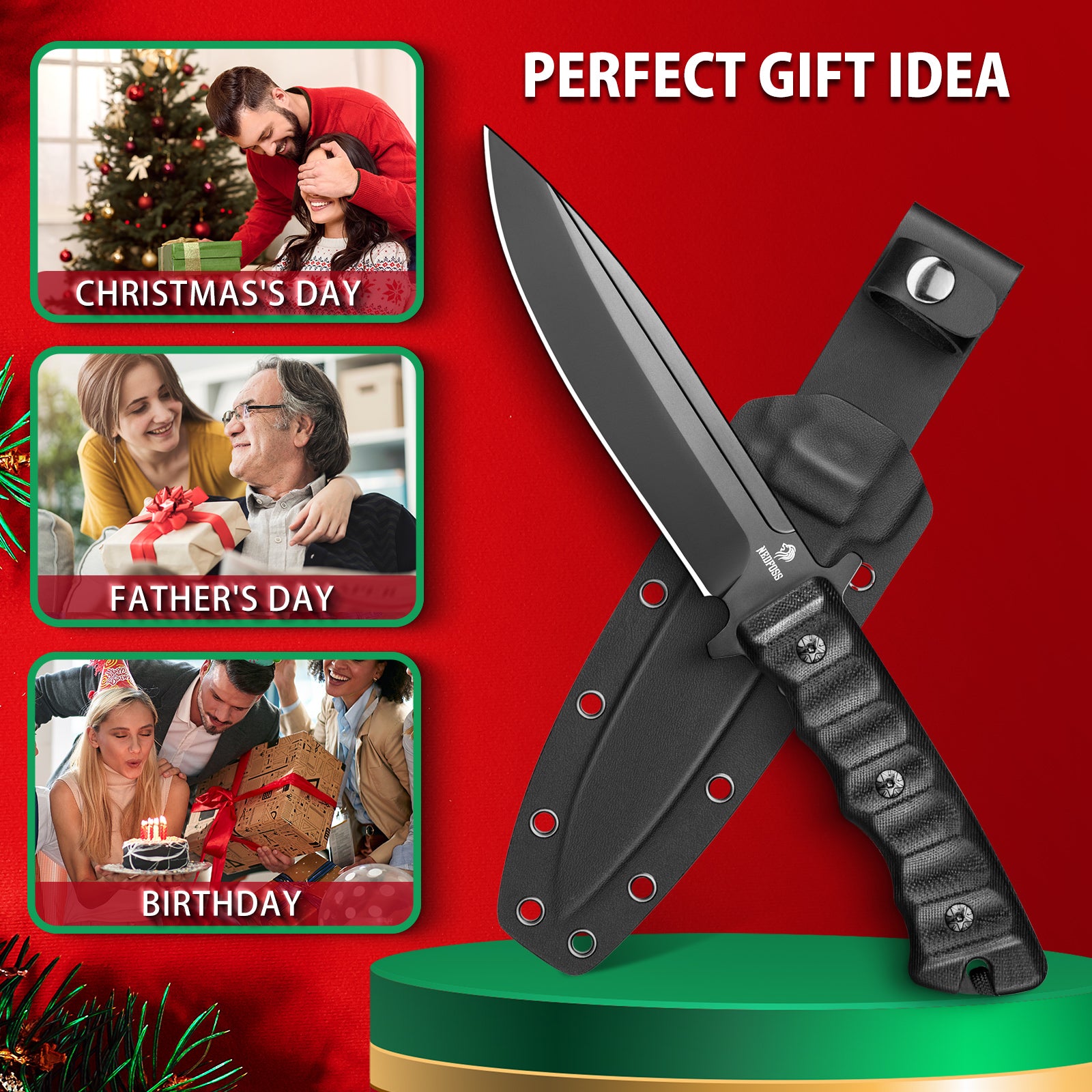 Phoenix Fixed Blade Bowie Knife,8Cr14Mov Blade and G10 Handle