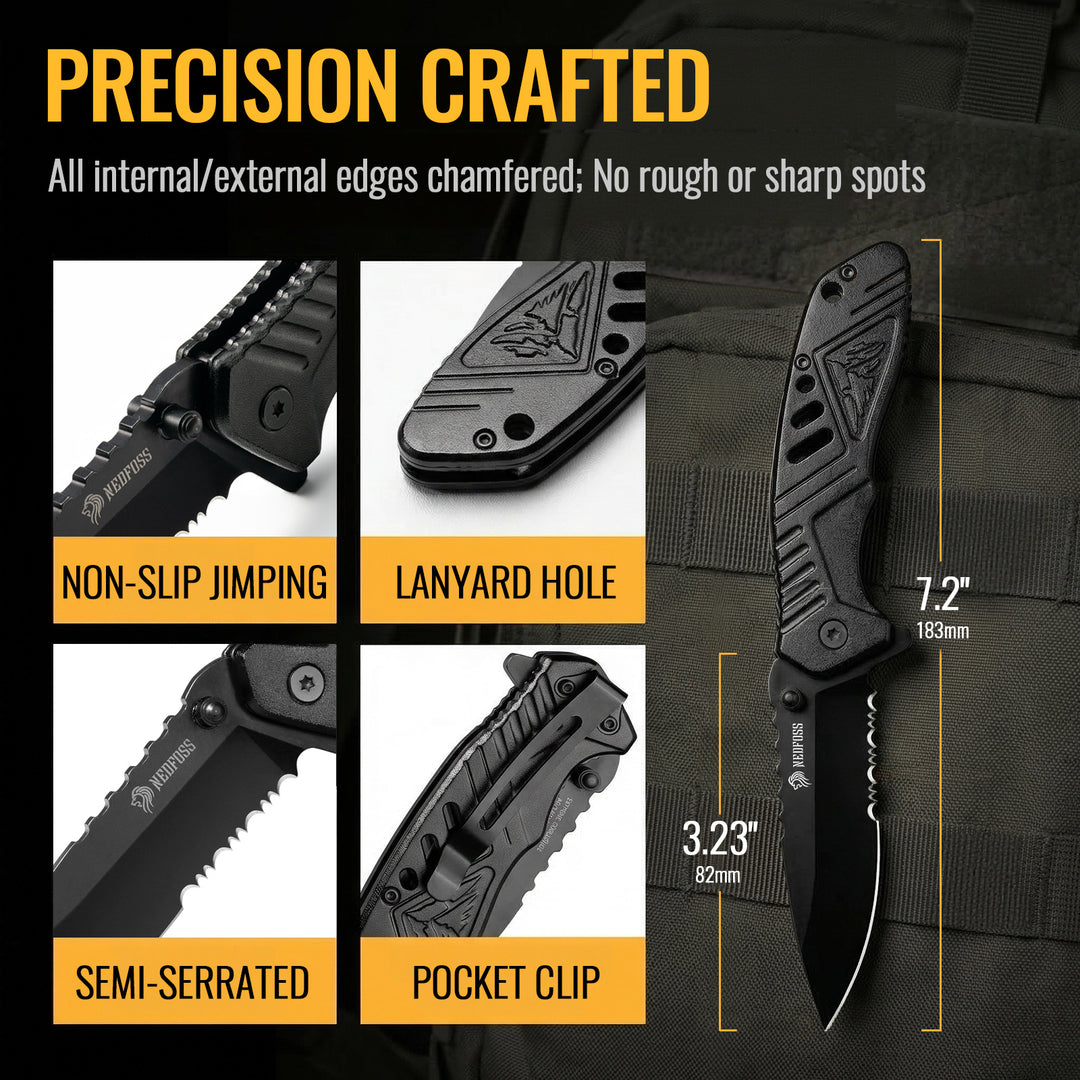 NedFoss EXTREME CHALLENGE 3.23" 8Cr14Mov Blade Serrated Pocket Knife with Clip, Aluminum Handle