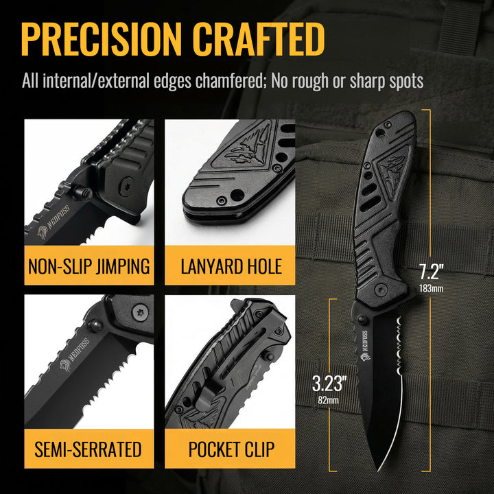 NedFoss EXTREME CHALLENGE 3.23" 8Cr14Mov Blade Serrated Pocket Knife with Clip, Aluminum Handle