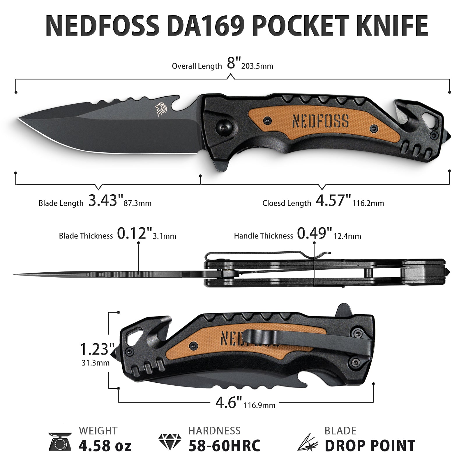 DRAKE F60LTD Mサイズ　4x4ネジ　プレート付き NedFoss DA169 4 in 1 Pocket Folding Knife for Men – NedFoss Knife