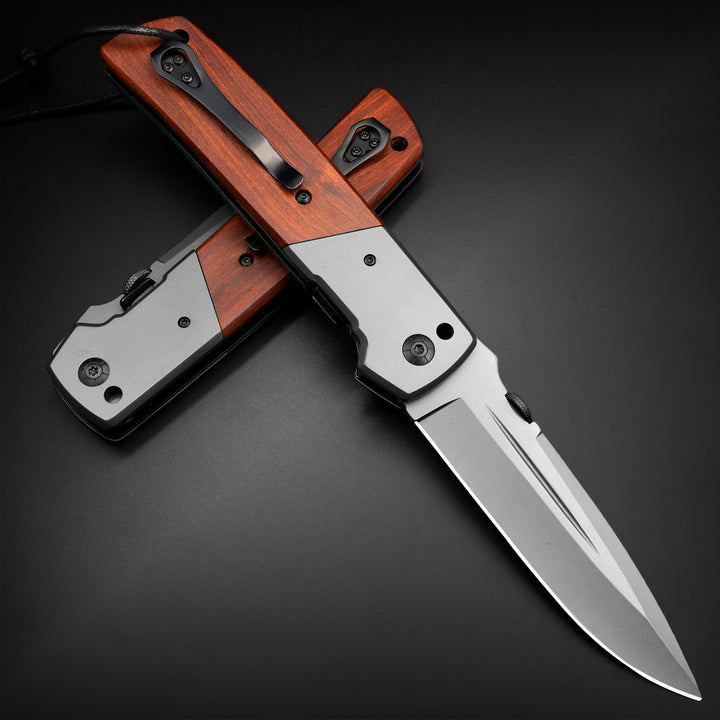 Nedfoss DA52  5" Long Blade Folding Knife with Wood Handle, Safety Liner Lock and Belt Clip