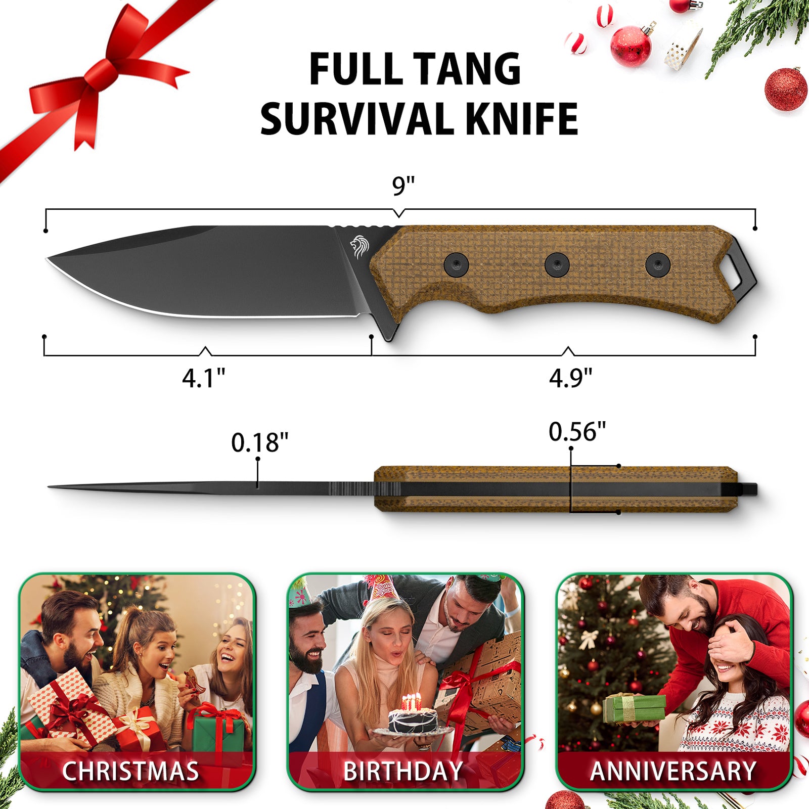 Boar Fixed Blade Knfie,D2 Steel Full Tang Blade Bushcraft Survival