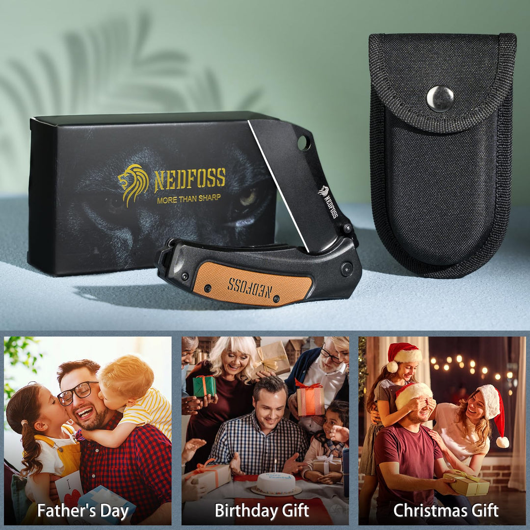 Nedfoss Mieba 3.35" D2 Steel Blade Folding Cleaver Pocket Knives with Clip