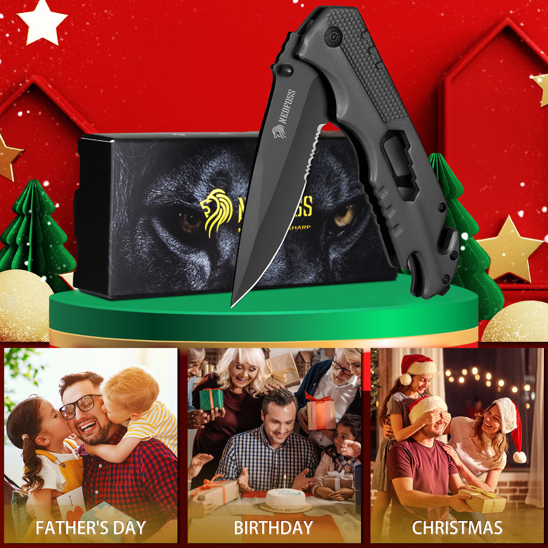 NedFoss FA48 5-in-1 Multitool Folding Knife with Bottle Opener, Glass Breaker, Seatbelt Cutter and Wrench