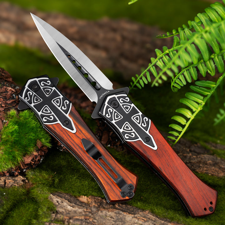 VALHALLA PASTOR Pocket Knife, 3.7'' D2 Steel Blade, 3D Retro Embossed, Liner Lock