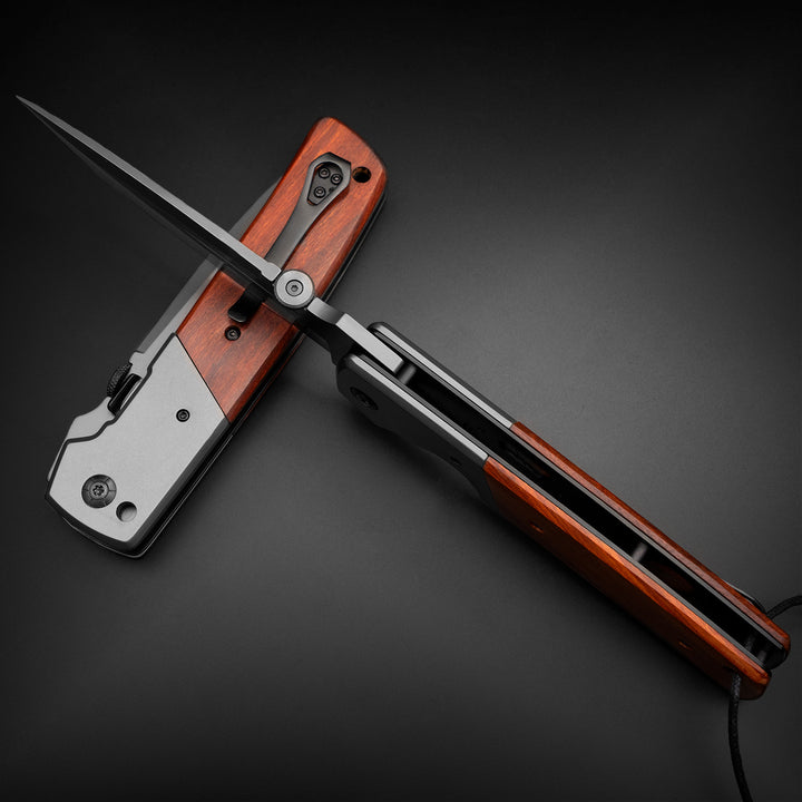 Nedfoss DA52  5" Long Blade Folding Knife with Wood Handle, Safety Liner Lock and Belt Clip