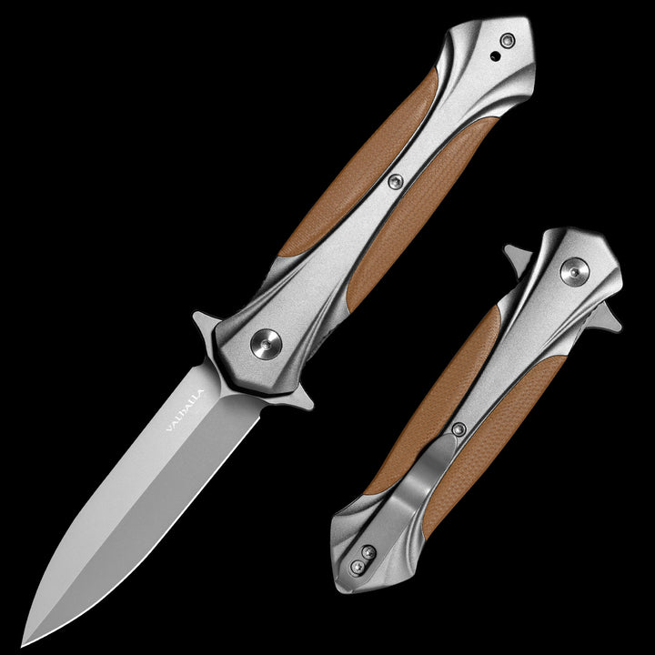 VALHALLA ROMA Pocket Knife, 3.5'' D2 Steel Retro Pocket Folding Knife with Aluminum G10 Handle, Cool Pocket Knife For Men, Liner Lock, Cool EDC Knives, Gift for men Women