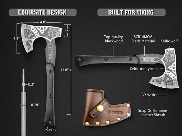 Berserker Tomahawk,Full Viking Axe with Leather Sheath, Nordic Valhalla Vikings Bearded Axe