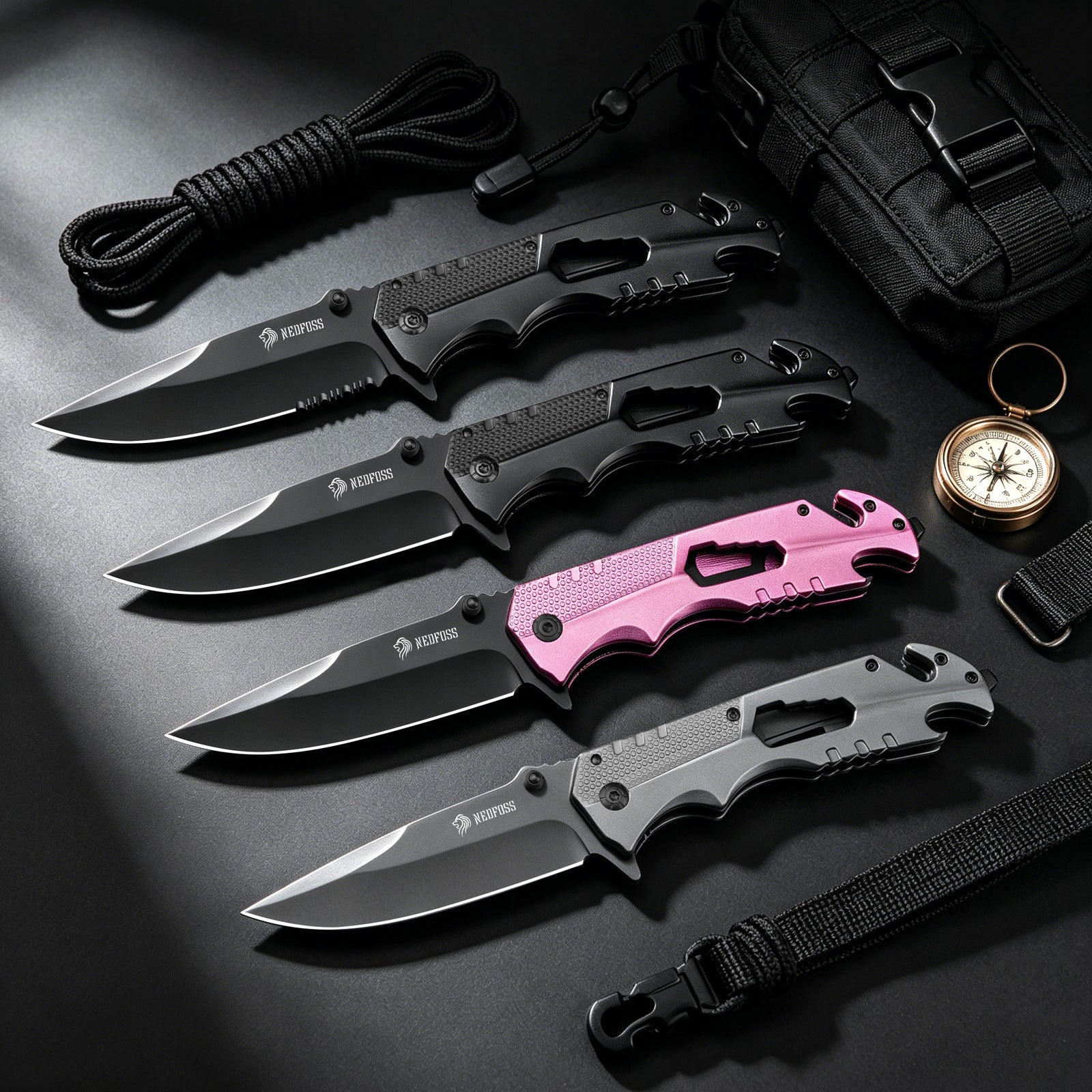 NedFoss FA48 Pocket Knife, 5-in-1 Multitool Folding Knife with