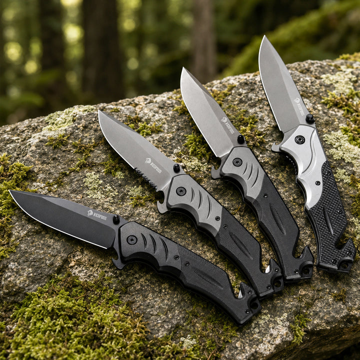 NedFoss FA49 Pro 4-in-1 3.4" 8Cr14Mov Steel Upgraded Black Tactical Pocket Knife with G10 Handle