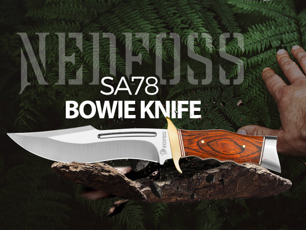 Nedfoss SA78 Fixed Blade Bowie Knife with Leather Sheath,  7" 440 Blade