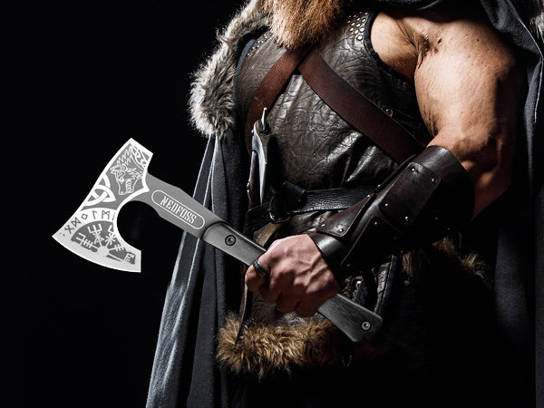 NedFoss Berserker Tomahawk, 12.8" Full Viking Axe with Leather Sheath, Nordic Valhalla Vikings Bearded Axe