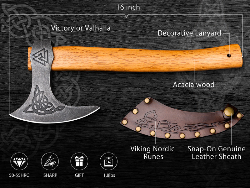 NedFoss Raggers 16" Viking Axe Tomahawk with Leather Sheath Inspired by Ragnar Lothbrok