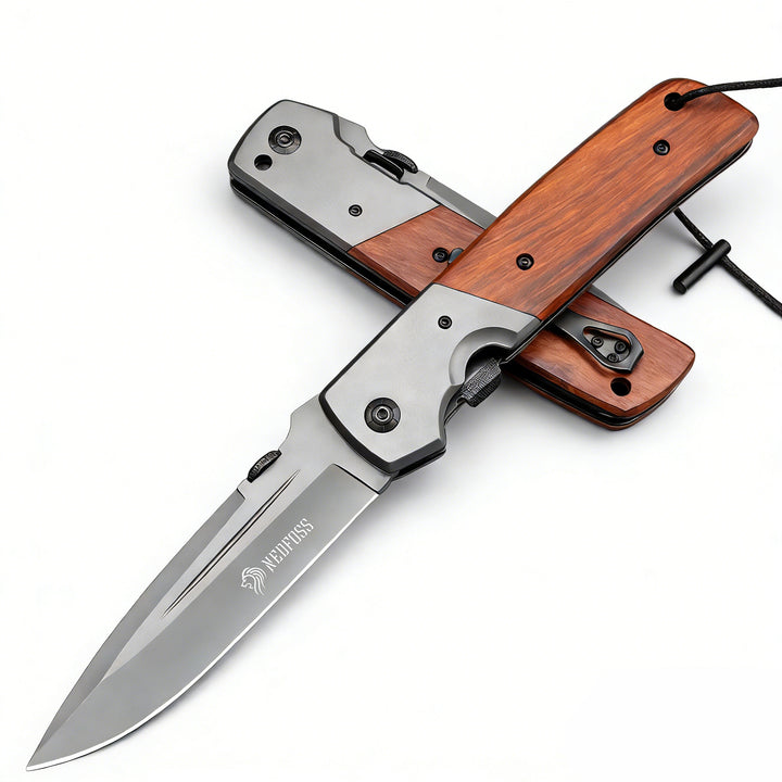 Nedfoss DA52  5" Long Blade Folding Knife with Wood Handle, Liner Lock