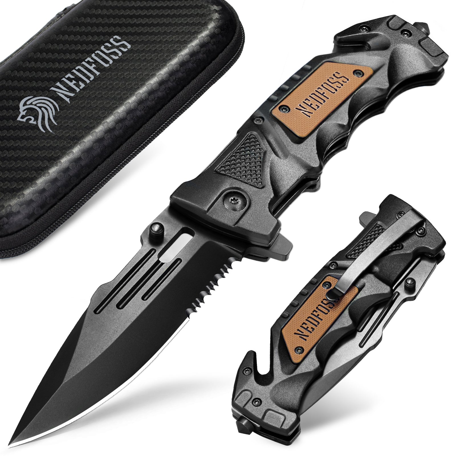 DA75 Tactical Pocket Knife,3 in 1 Folding Knife with Seat Belt