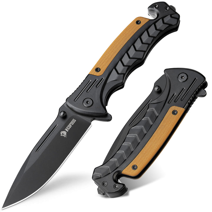 NedFoss FA46N EDC Pocket Knife – 3.35″ AUS-8 Steel 3-in-1 Tactical Rescue Folding Knife, Glass Breaker & Seatbelt Cutter, Ultralight Aluminum Handle, Reinforced Deep-Carry Clip for Camping & Utility
