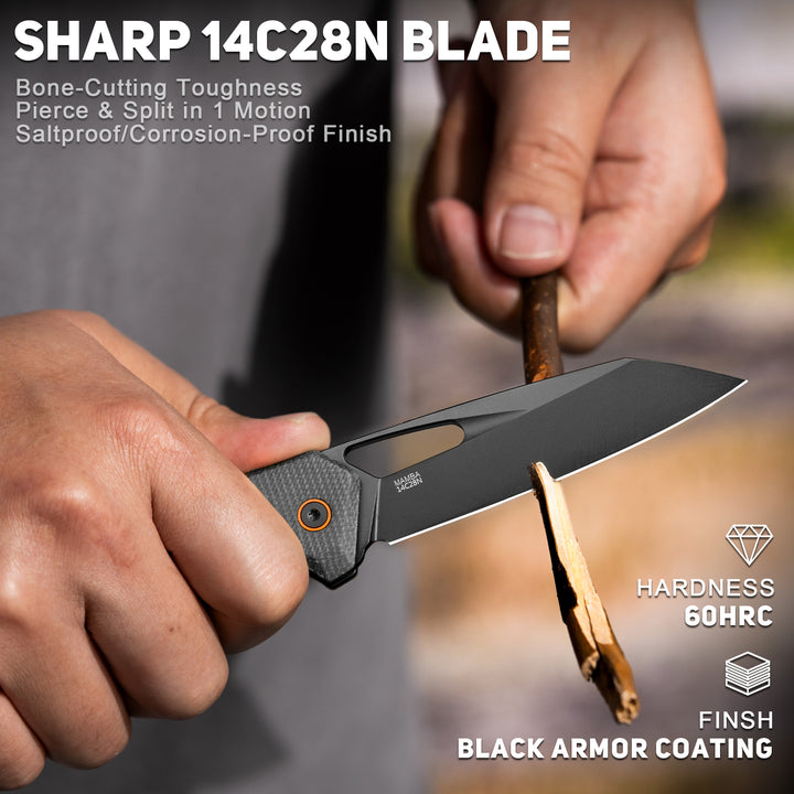 NedFoss BLACK MAMBA Pro EDC Folding Pocket Knife, 3.5" Razor Sharp 14C28N Reverse Tanto Blade, Upgraded Button Lock, Micarta Handle & Deep Carry Clip, Tactical Camping Knife Gift for Men & Women