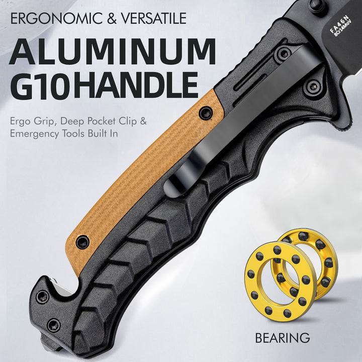 NedFoss FA46N EDC Pocket Knife – 3.35″ AUS-8 Steel 3-in-1 Tactical Rescue Folding Knife, Glass Breaker & Seatbelt Cutter, Ultralight Aluminum Handle, Reinforced Deep-Carry Clip for Camping & Utility