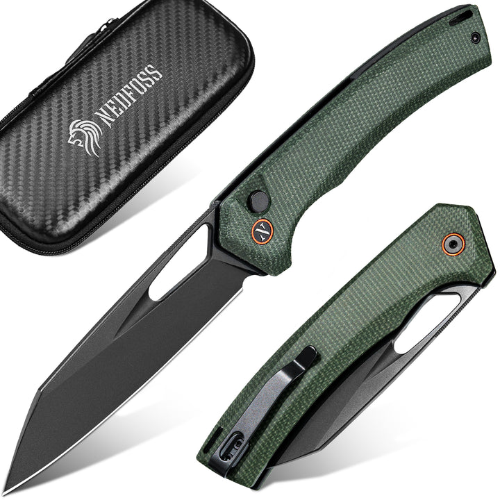 NedFoss BLACK MAMBA Pro EDC Folding Pocket Knife, 3.5" Razor Sharp 14C28N Reverse Tanto Blade, Upgraded Button Lock, Micarta Handle & Deep Carry Clip, Tactical Camping Knife Gift for Men & Women