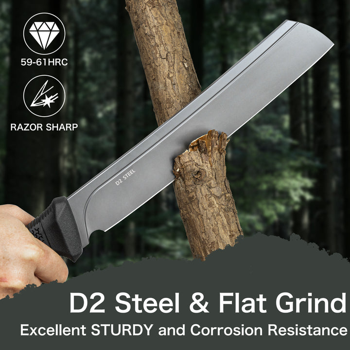 NedFoss 16" Survival Machete with Sheath, D2 Steel 0.22" Thick Blade Knife Machete with Flat Grinding