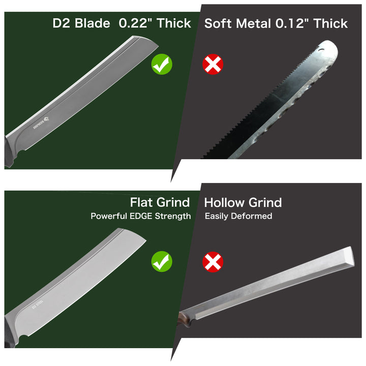 NedFoss 16" Survival Machete with Sheath, D2 Steel 0.22" Thick Blade Knife Machete with Flat Grinding