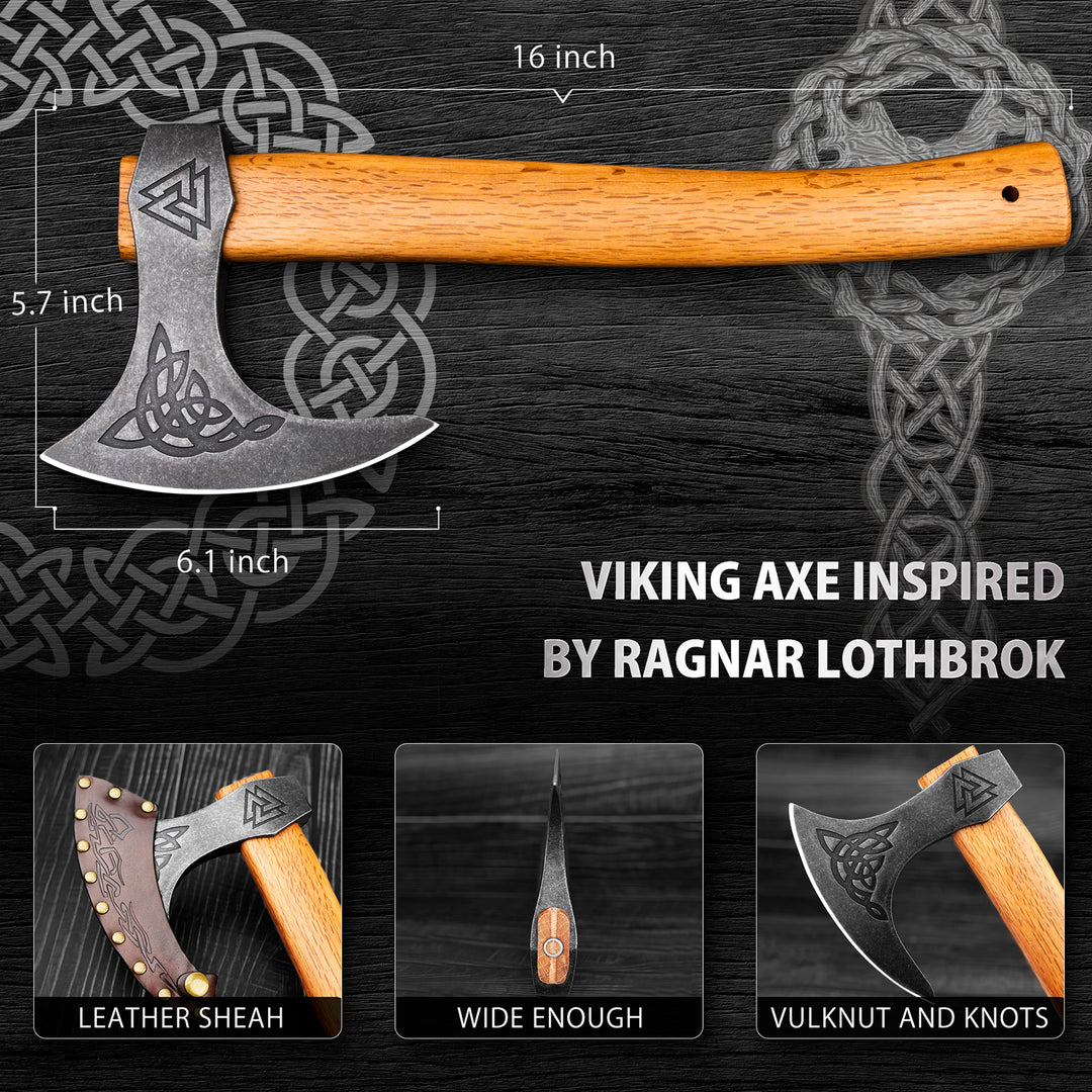 Raggers Viking Axe Tomahawk with Leather Sheath Inspired by Ragnar Lothbrok