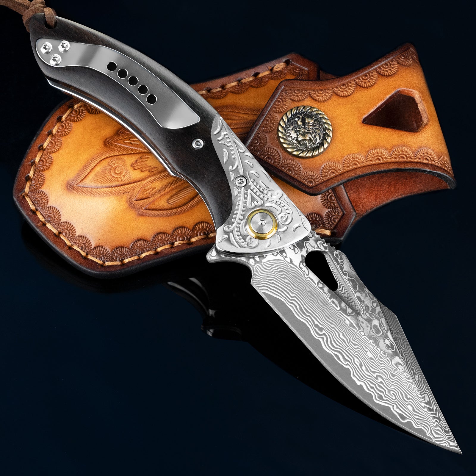 Griffin Damascus Pocket Knife, VG10 Damascus Steel Blade – NedFoss