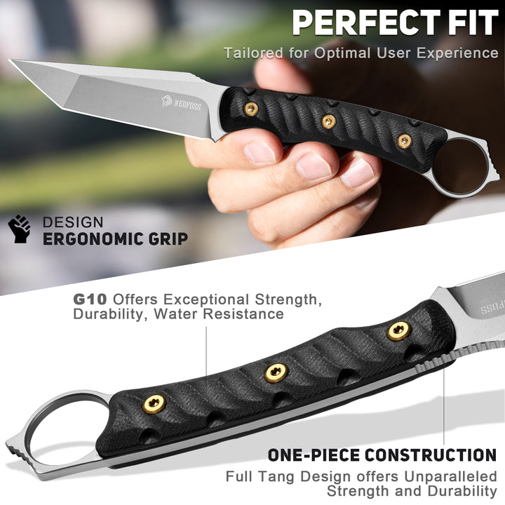 NedFoss PIONEER 3.4" Full Tang 14C28N Steel Small Fixed Blade Knife with G10 Handle