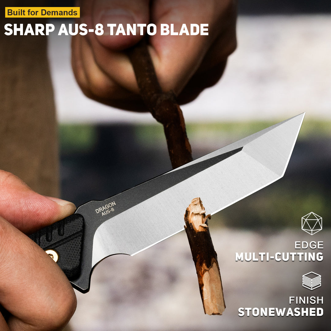 NedFoss 4" EDC AUS-8 Steel Tanto Blade Tactical Fixed Blade Knife with G10 Handle