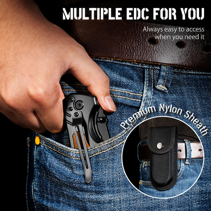 Nedfoss NF18 Pocket Knife for Men Tactical Folding Knife with Glass Breaker and Seatbelt Cutter, Pocket Clip, Skull G10 Handle
