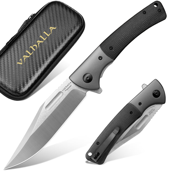 VALHALLA PTEROSAUR Pocket Knife, 3.9'' D2 Steel Folding Knife with Micarta Handle, Pocket Knife for Men, Cool Knives, Hunting Knife, Gifts for Men