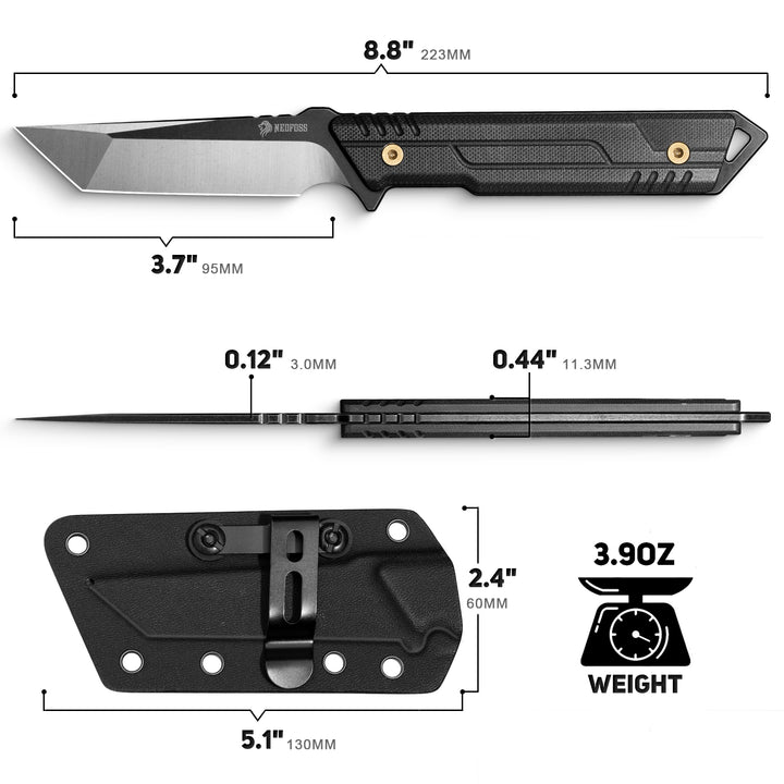 NedFoss 4" EDC AUS-8 Steel Tanto Blade Tactical Fixed Blade Knife with G10 Handle