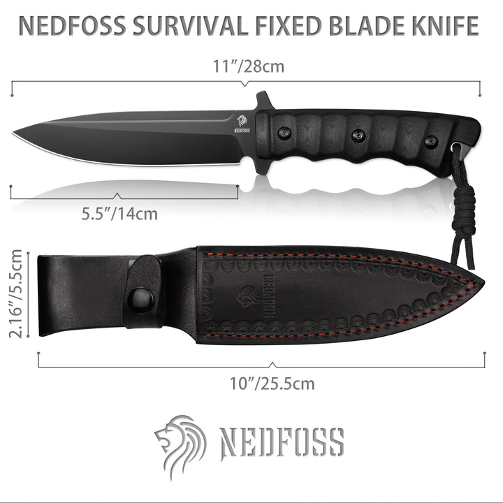 NedFoss Phoenix Fixed Blade Bowie Knife, 5.5” 8Cr14Mov Blade and G10 Handle
