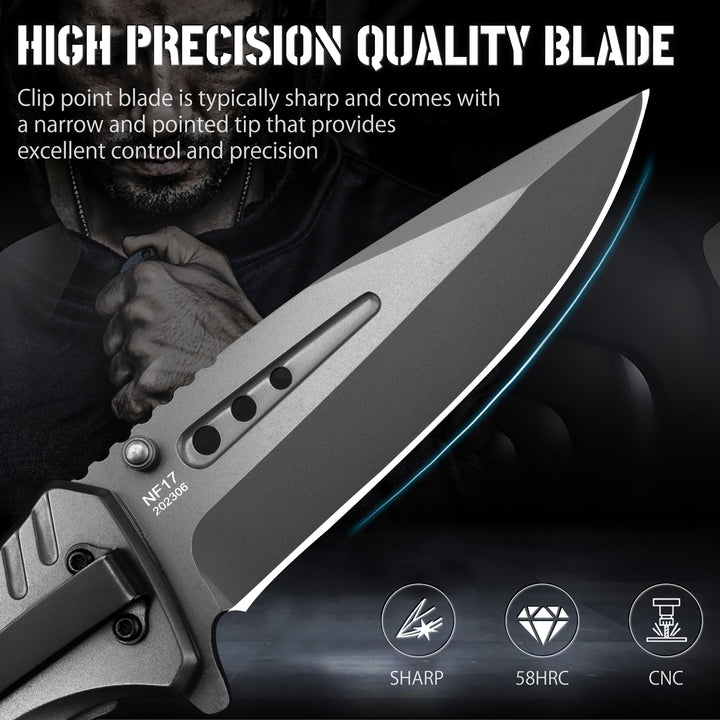 Nedfoss NF17 Pocket Knife for Men, Tactical Folding Knife with Glass Breaker and Seatbelt Cutter, Pocket Clip, Skull G10 Handle