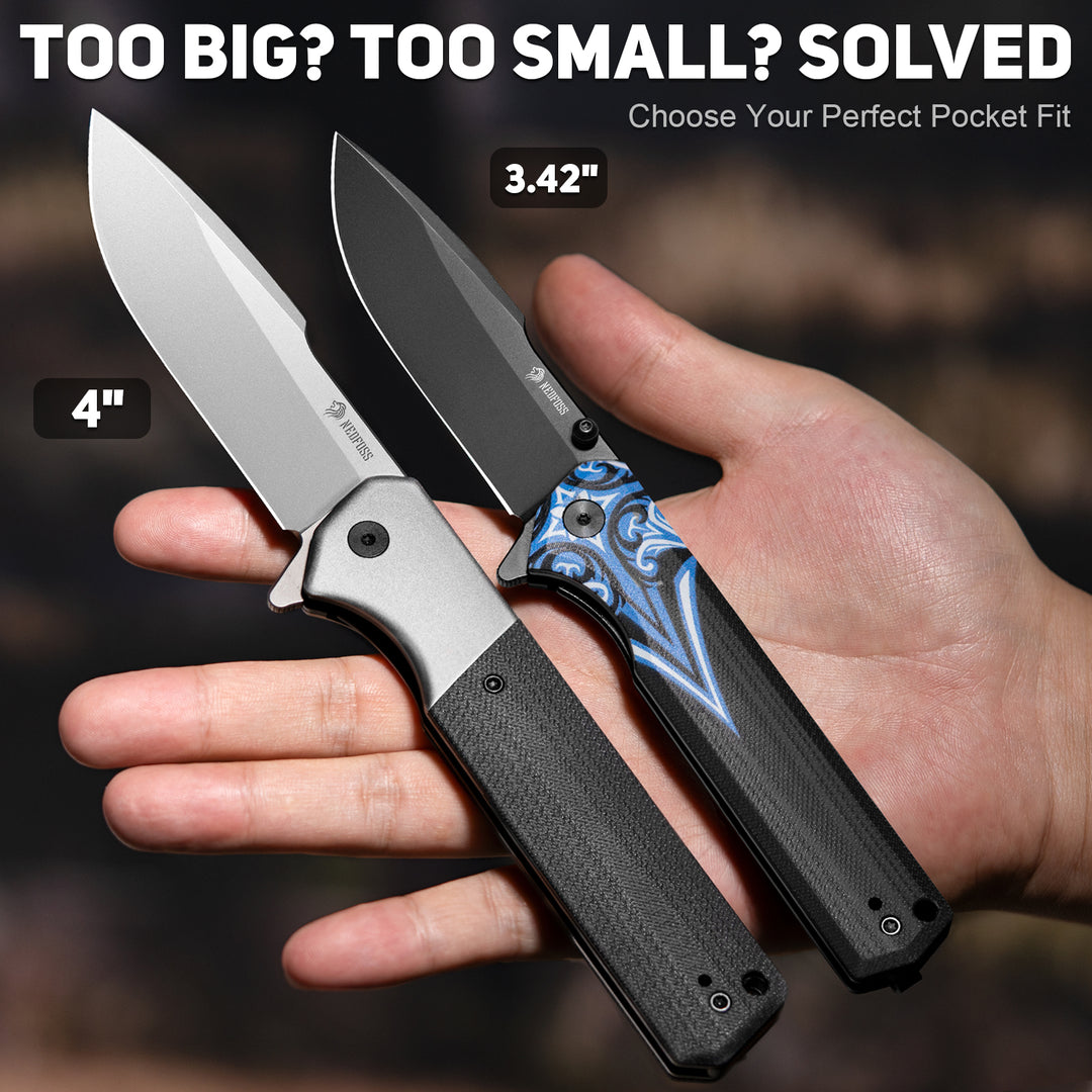 NedFoss BEAST 3.42" Black D2 Steel Folding Pocket Knife  with Blue Totem G10 Handle