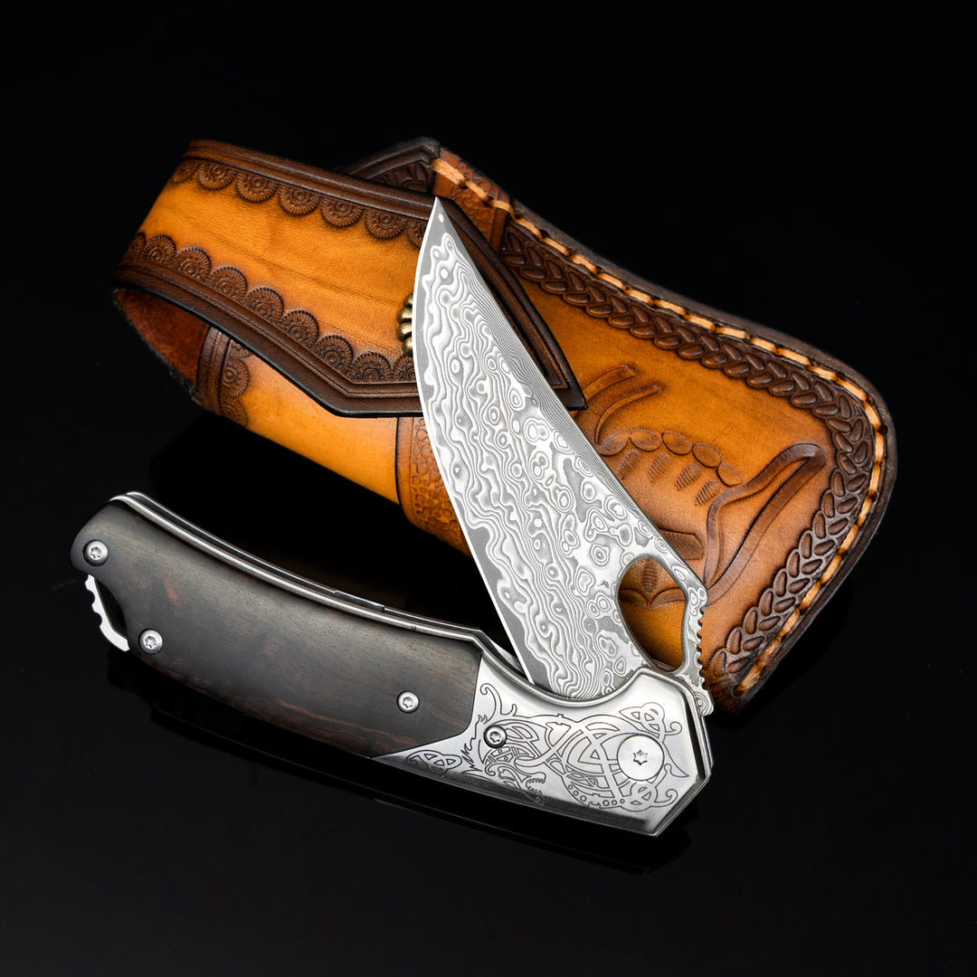 NedFoss tiger-shark 2.75 Damascus Pocket Knife with Engraved Pattern –  NEDFOSS OFFICIAL STORE