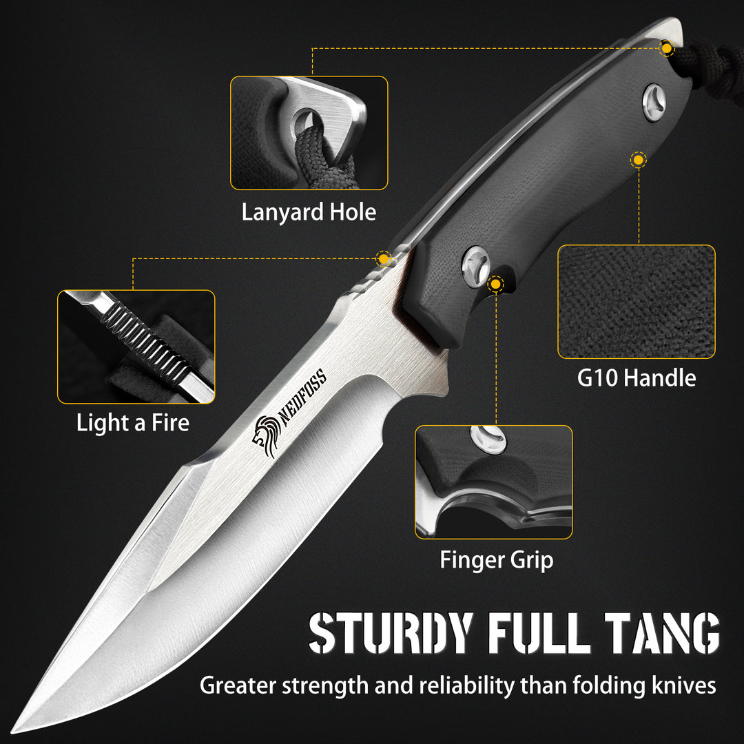 Free-Wolf Fixed Blade Survival Knife with G10 Handle, Comes with Kydex  Sheath and Fire Starter – NedFoss Knife