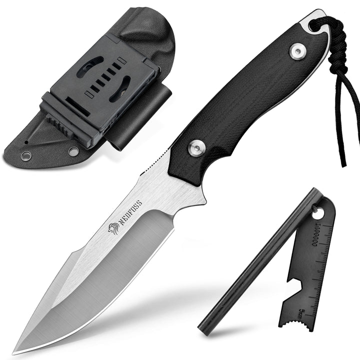NedFoss Free-Wolf 9.25" Fixed Blade Survival Knife with G10 Handle, Comes with Kydex Sheath and Fire Starter