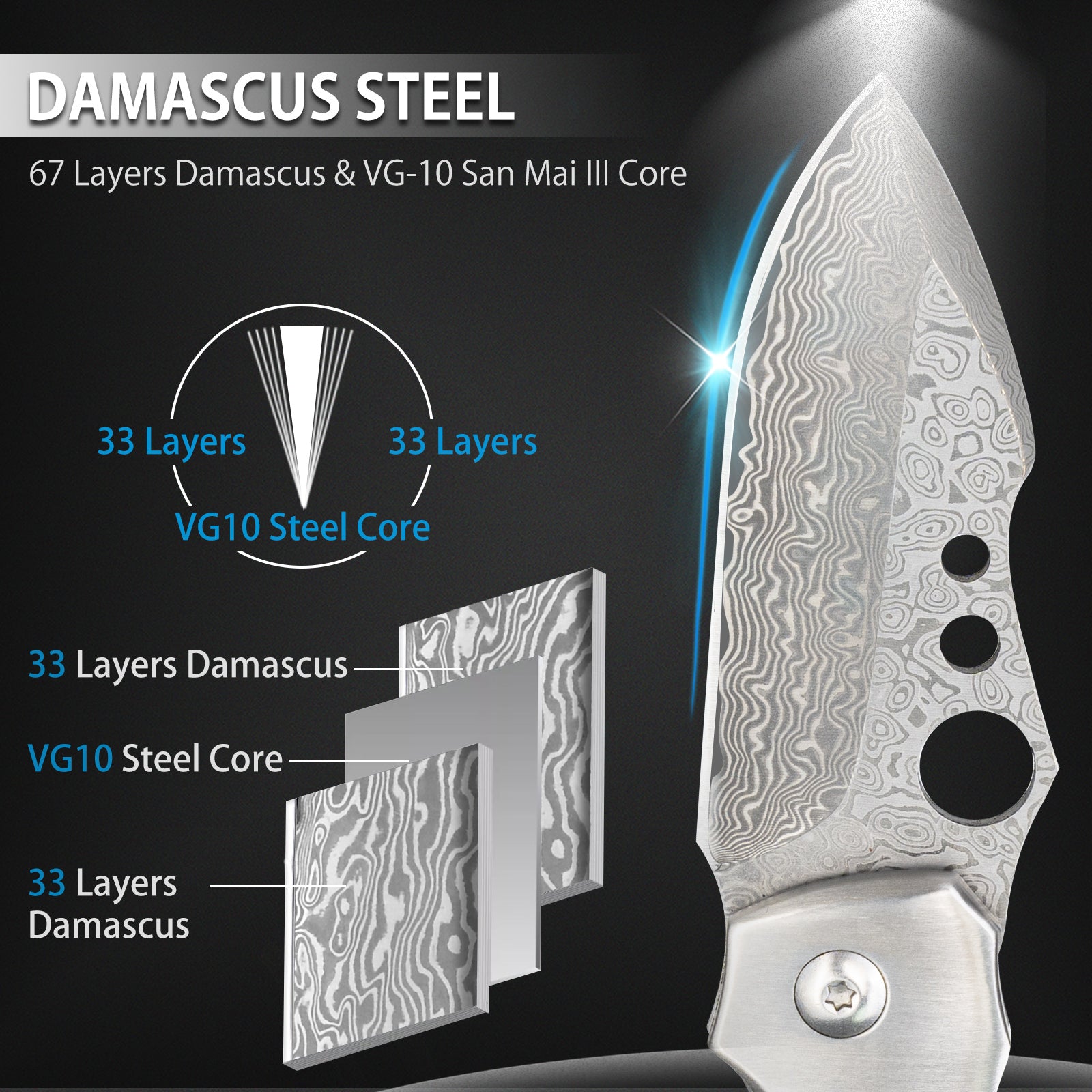 Parrot Damascus Pocket Knife with Sandalwood Handle, Comes With