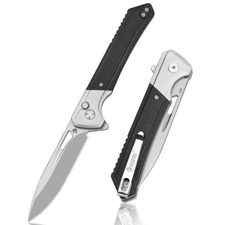 NedFoss ELF II 3.28" 14C28N Blade Button Lock EDC Knife with G10 Handle