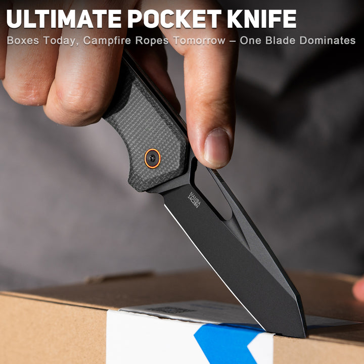 NedFoss BLACK MAMBA Pro EDC Folding Pocket Knife, 3.5" Razor Sharp 14C28N Reverse Tanto Blade, Upgraded Button Lock, Micarta Handle & Deep Carry Clip, Tactical Camping Knife Gift for Men & Women