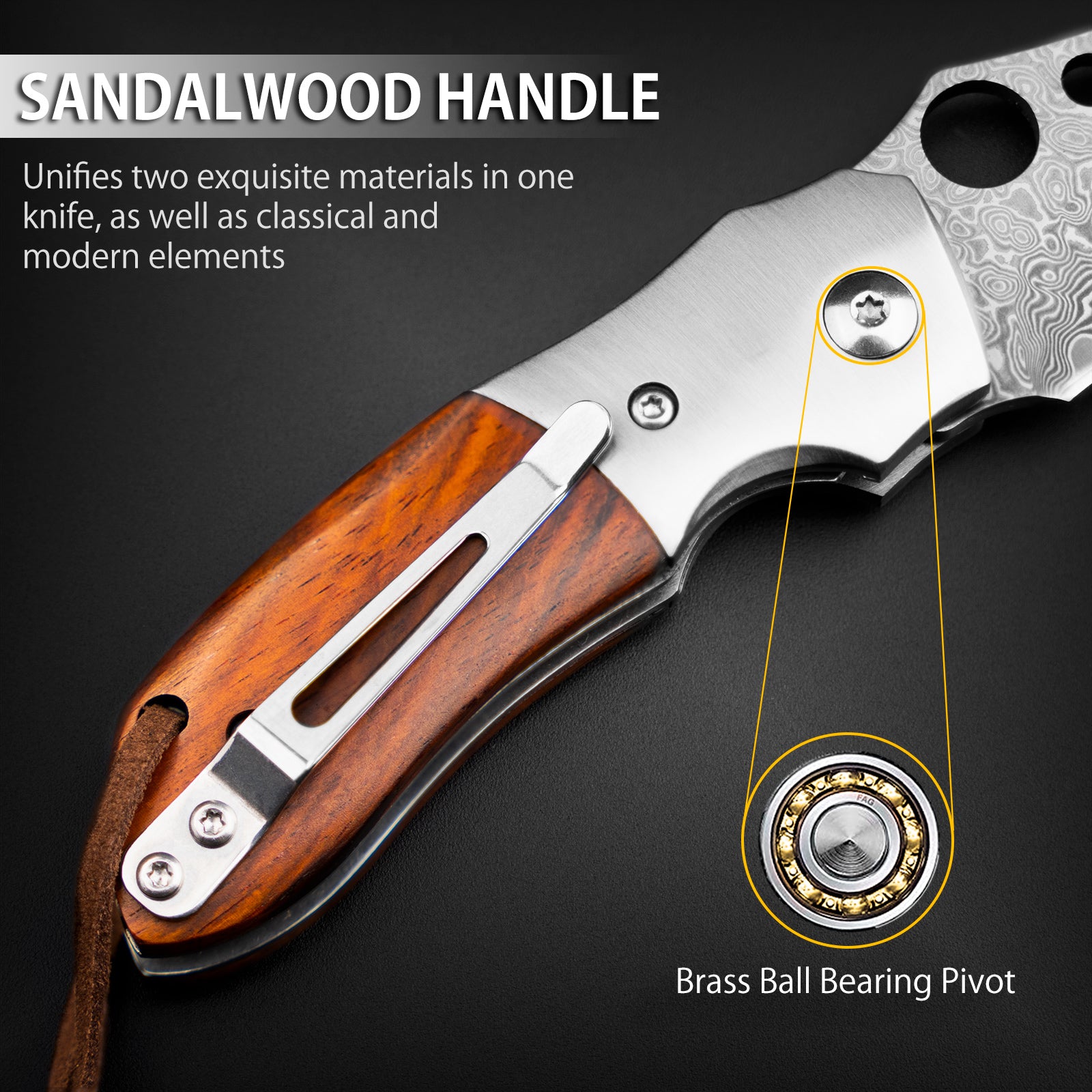 ネイタルデザイン POCKET SHADE M ND SWALLOW ver. Parrot Damascus Pocket Knife with Sandalwood Handle, Comes With