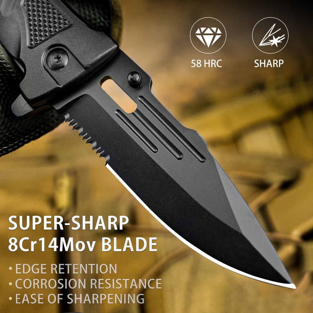 NedFoss DA75 Tactical Pocket Knife , 3 in 1 Folding Knife with Seat Belt Cutter, Glass Breaker