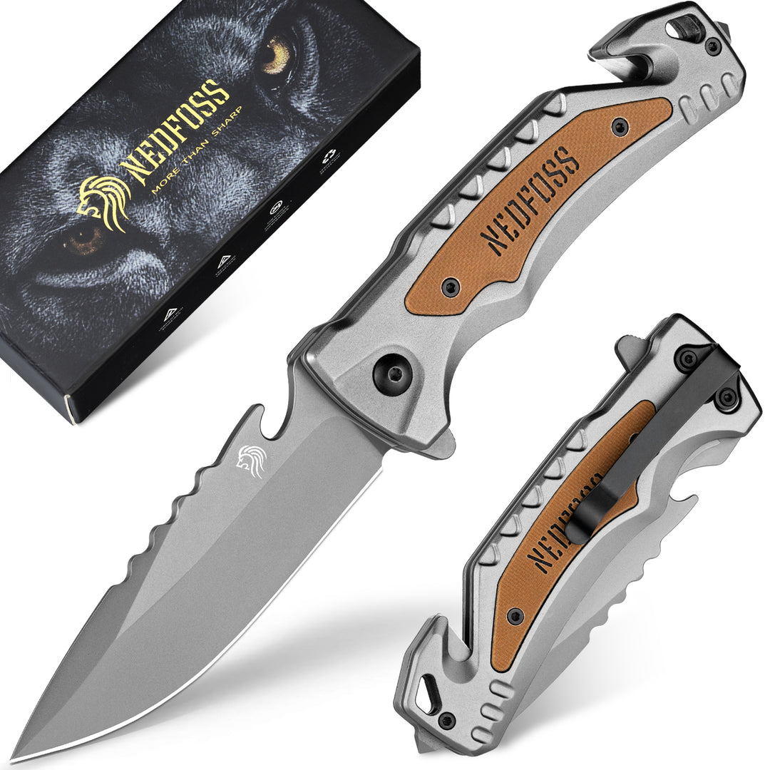 Nedfoss DA169 Tactical Pocket Folding Knife with Seat Belt Cutter, Glass Breaker and Emergency Rescue Tools