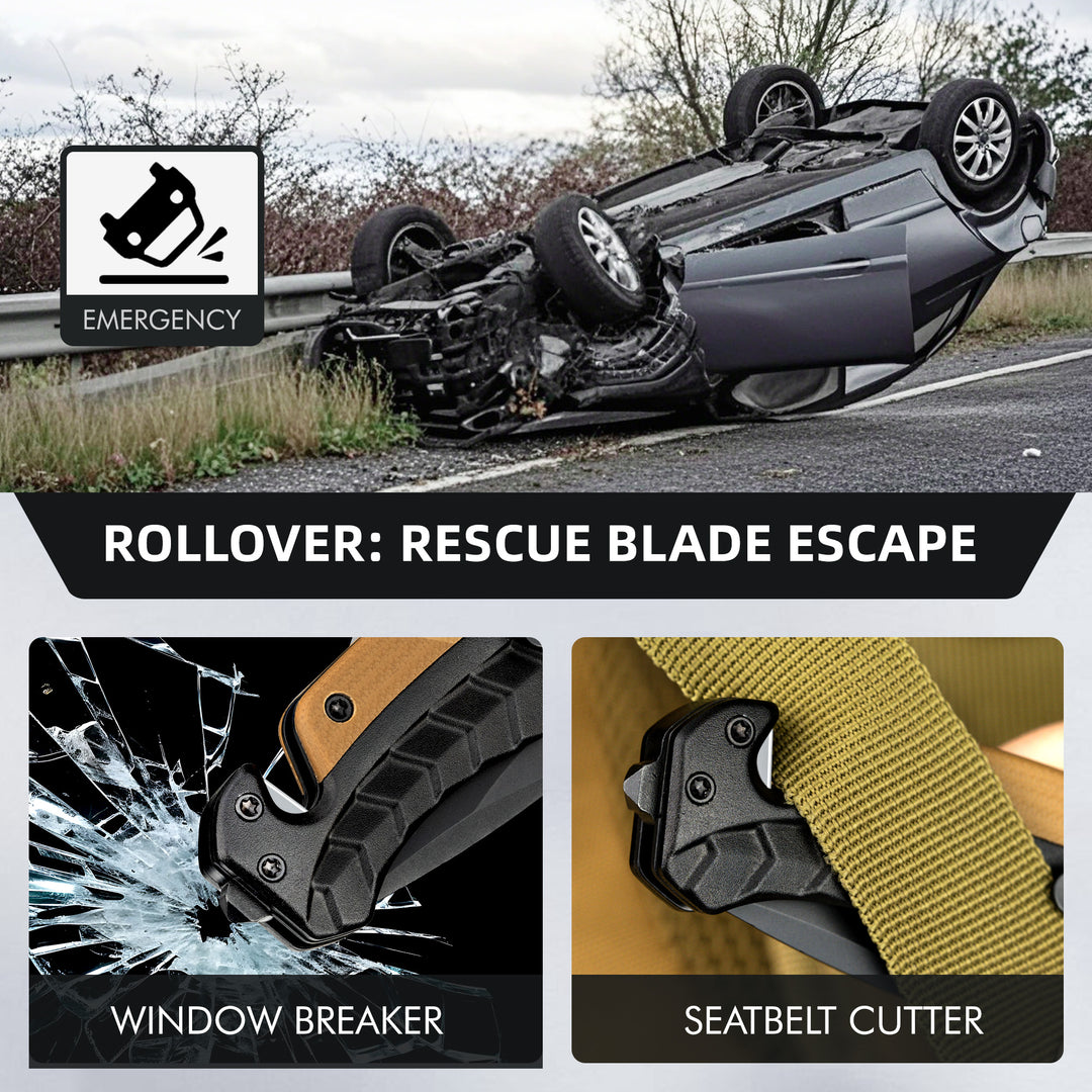 NedFoss FA46N EDC Pocket Knife – 3.35″ AUS-8 Steel 3-in-1 Tactical Rescue Folding Knife, Glass Breaker & Seatbelt Cutter, Ultralight Aluminum Handle, Reinforced Deep-Carry Clip for Camping & Utility