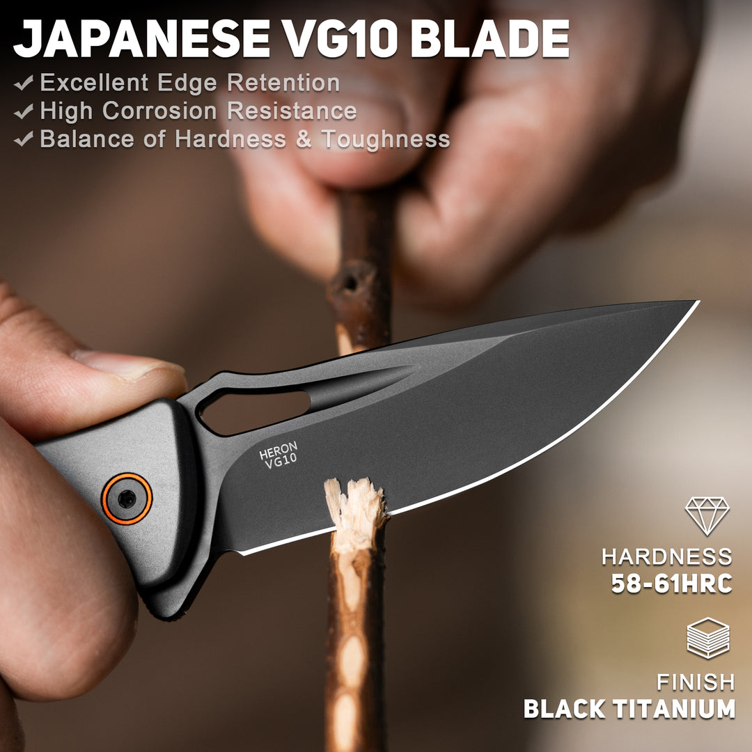 NedFoss Heron 2.95" Japanese VG10 Pocket Knife with Lightweight G10 Handle w/Aluminum Bolster