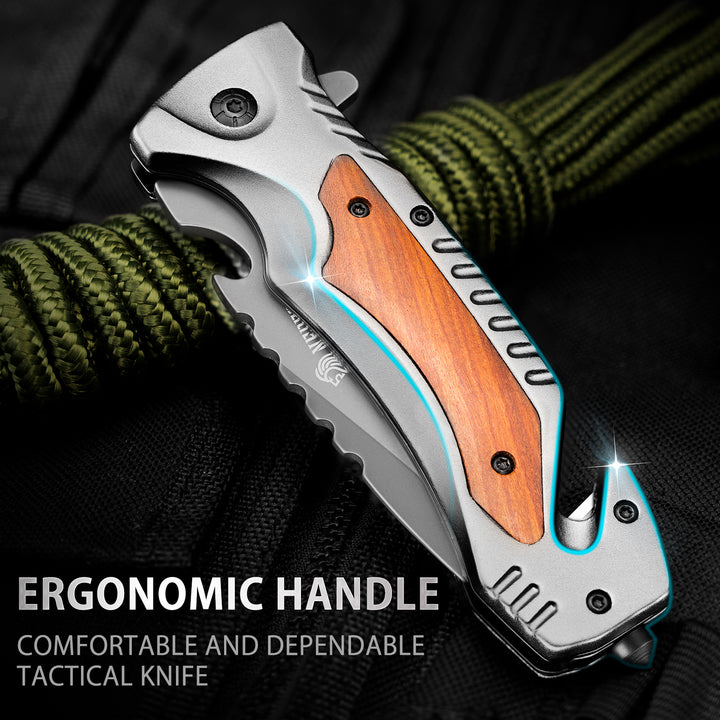 DA169 Tactical Pocket Knife, Folding Knife with Seat Belt Cutter, Glass Breaker, Emergency Rescue Tools