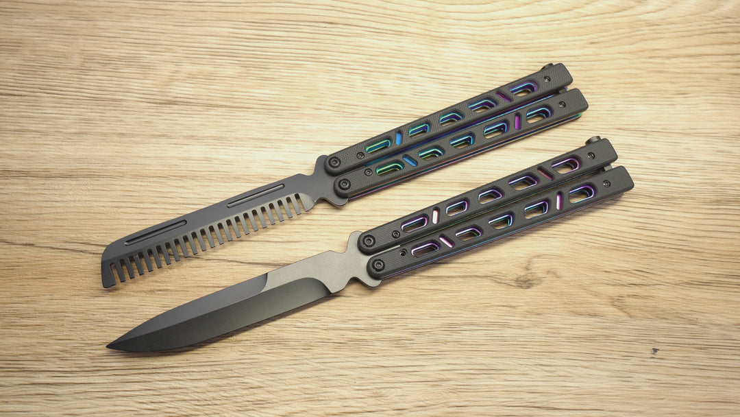 NedFoss Butterfly Knife Trainer with G10 Handle Pack of 2, Butterfly Knife Comb and Unsharpened Blade Balisong